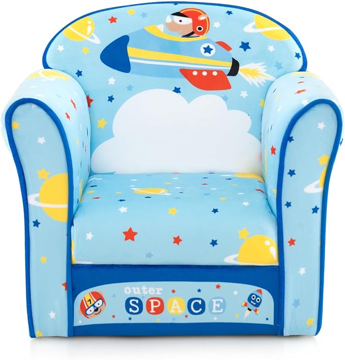 Costzon Kids Couch, Children's Sofa Armrest Chair with Pattern, Toddler Furniture w/Sturdy Wood Construction, Preschool, Lightweight Kids Couch Sofa Chair for Aged 1-5 Boys & Girls Gifts, Airplane