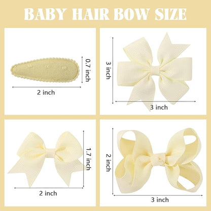 choicbaby 8pcs Baby Girl Hair Bow Clips Set, Yellow Toddler Hair Clips Boutique Grosgrain Ribbon Bow Hair Barrettes Accessories for Infant Toddler Kids