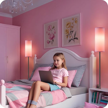 Dimmable Pink Floor Lamp for Living Room with Remote and Foot Switch, Corner Floor Lamp for Bedroom, 64.4" Standing Tall Lamp, 10W 900LM Bulb Included, 3000K-6500K, Linen Shade, FCC Listed P06LD05W1