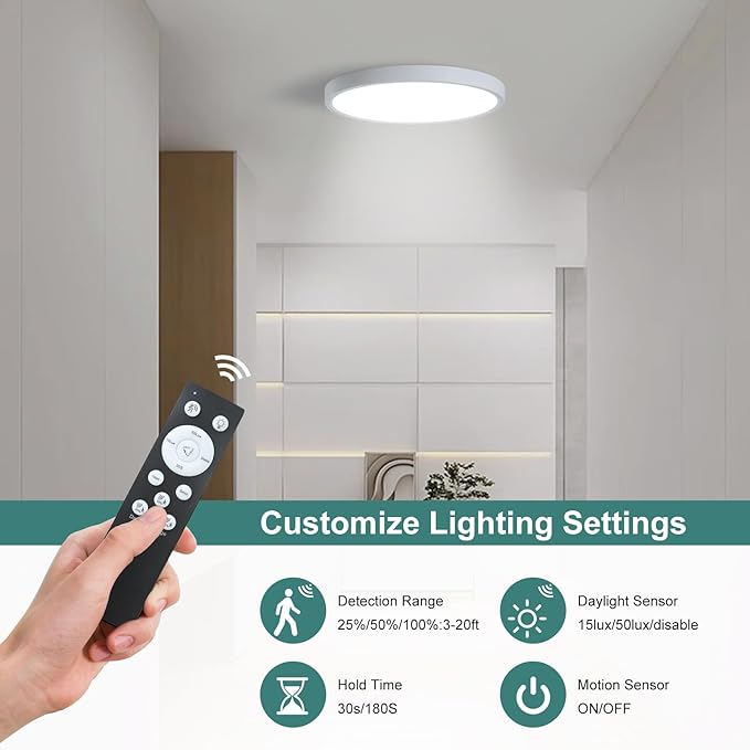 9 Inch Motion Sensor Light Indoor, Flush Mount Light Fixture, Motion Sensor Ceiling Light Wired for Hallway Porch Laundry Garage Basement, Motion Light 3000k/4000k/6000k White