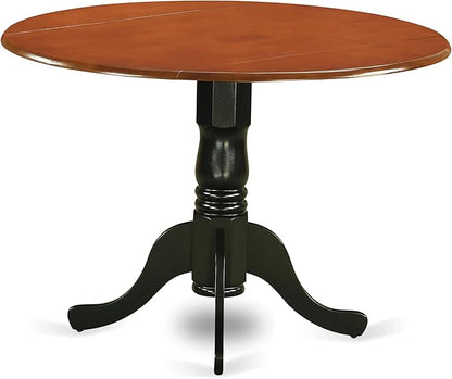 East West Furniture DLPL3-BCH-W 3 Piece Modern Dining Table Set Contains a Round Wooden Table with Dropleaf and 2 Dining Room Chairs, 42x42 Inch, Black & Cherry