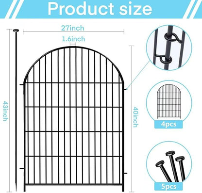 Tall Garden Fence with Gate, 4 Panels Fences for Dogs Outside, 40 in(H)x8.8 Ft(L) No Dig Animal Barrier Garden Fencing, Rustproof Metal Wire Temporary Rabbit Dog Fence for Yard Patio Outdoor