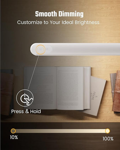 SUPERDANNY Eye-Caring LED Desk Lamp 360° Flexible Gooseneck Work Lamp with Desk Side Clamp Touch Control 3 Light Colors Smooth Dimming Task Lighting Reading Light for Home Office College Dorm, White