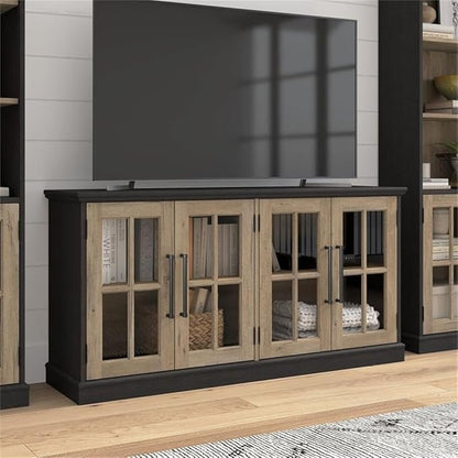 Bush Furniture Westbrook 60W TV Stand for 75 Inch TV in Vintage Black/Restored Tan Hickory | Living Room Entertainment Center with Storage