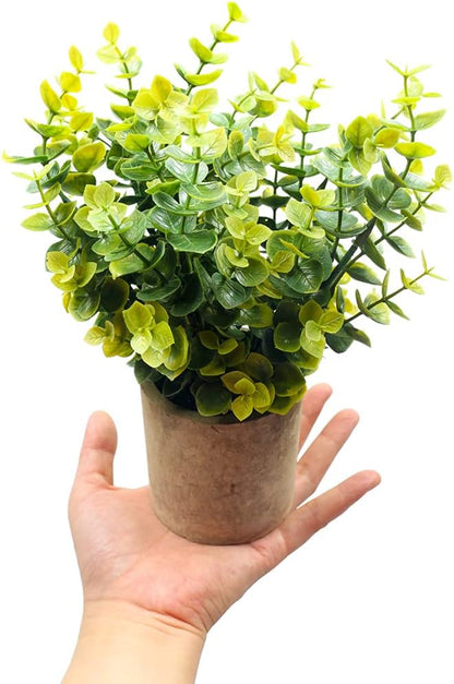 Mini Potted Plants Artificial Flocked Eucalyptus Greenery in Pots Faux Potted Herbs Small Houseplants for Indoor Outdoor Greenery Tabletop Decoration Centerpiece, Garden,Farmhouse (1)