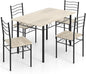 5 PCS Dining Table Set Counter Height Table and Chairs Set W/Steel Structure Dining Desk, 4 High Backrest Chairs & Anti-Slip Pads Dining Furniture Set for Kitchen and Restaurant(Beech Wood)