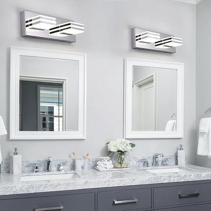 LED Vanity Light Bar 2 light Bathroom Mirror Light Fixtures Modern 12W Bath Lamps Over Mirror 14 Inch Bathroom Wall Lighting Fixtures Chrome Restroom Lights Fixtures over Sink Acrylic Vanity Sconces