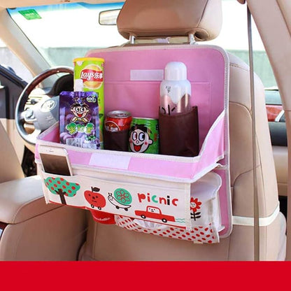 Cute Cartoon Car Backseat Organizer Auto Car Foldable Table Tray Seat Back Storage Bag Organizer for Baby Kid