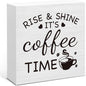 Farmhouse Coffee Bar Decor Sign, It's Coffee Time Wood Block Sign for Home Kitchen Bar Tabletop Decoration 5 x 5 Inches
