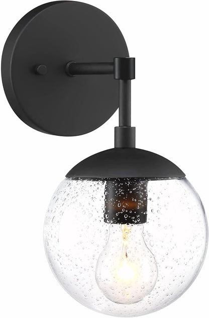 Design House Gracelyn 1-Light Dimmable Wall Sconce, Clear Seedy Glass Globe, Matte Black, 588871-BLK