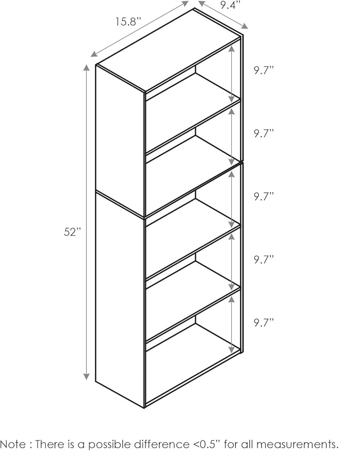 Furinno 5-Tier Reversible Color Open Shelf Bookcase , White/Pink 11055WH/PI