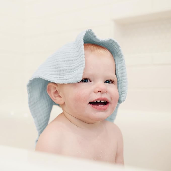 Konssy Baby Muslin Washcloths 7-Pack, 100% Cotton Baby Bath Washcloths, Soft & Absorbent Wash Cloths and Burp Cloths for Newborn Kids Girls & Boys, 11x11 inches