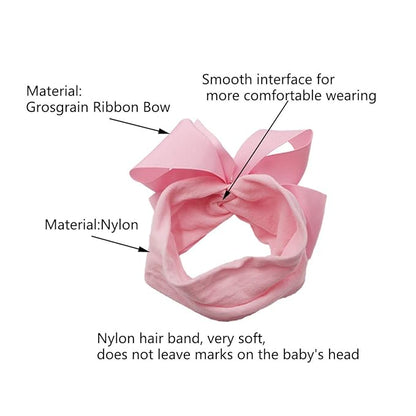 Yxiang 20pcs Baby Headbands with 6" Big Elastics Nylon Ribbon Bows Hair Accessories for Newborns, Infants, Toddlers, Kids