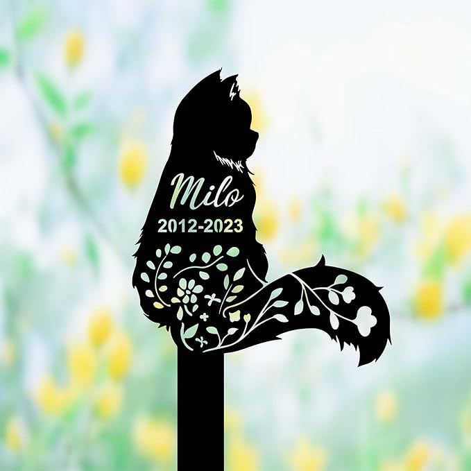 Custom Fluffy Cat Memorial Stake Sign - Metal Long Hair Grave Marker, Garden Decor, Personalized Name Remembrance Yard Stake, Pet in Heaven, Loss of Cat Sympathy Gift