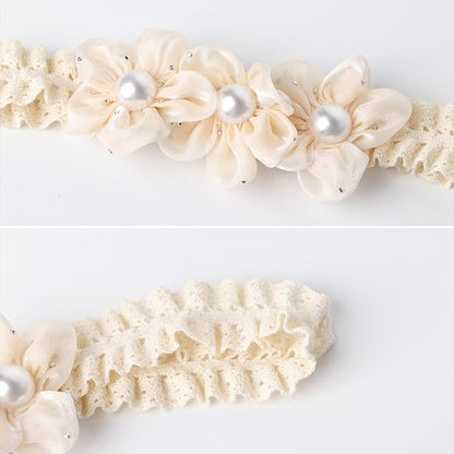 Handmade Baby Girl Headbands in Beige and Pink Lace Flowers for Newborns and Toddlers Cute Baby Girl Flowers and Newborn Headbands (Beige Pearl Flowers, One Size)