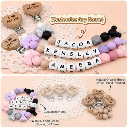 Personalized Pacifier Clip, Custom Silicone Pacifier Holder, Custom Binky Clip, Baby Newborn Gift