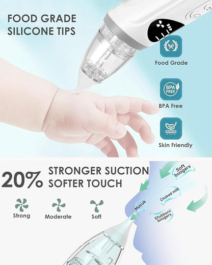 Nasal Aspirator for Baby, Electric Nose Aspirator for Toddler, Baby Nose Sucker, Automatic Nose Cleaner with 3 Silicone Tips, Adjustable Suctions, Music and Light Soothing Function