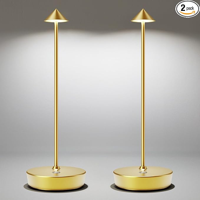 LED Cordless Table Lamp Rechargeable - 6000mAh Battery Operated Waterproof Desk Lamp 3 Color Stepless Dimming Touch Lamps Memory Light for Home Restaurant Dining Outdoor Patio Set of 2 Gold