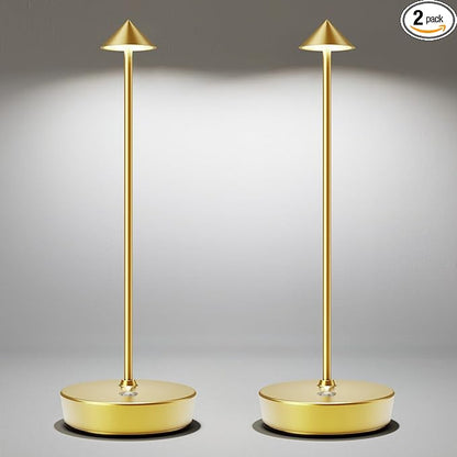 LED Cordless Table Lamp Rechargeable - 6000mAh Battery Operated Waterproof Desk Lamp 3 Color Stepless Dimming Touch Lamps Memory Light for Home Restaurant Dining Outdoor Patio Set of 2 Gold