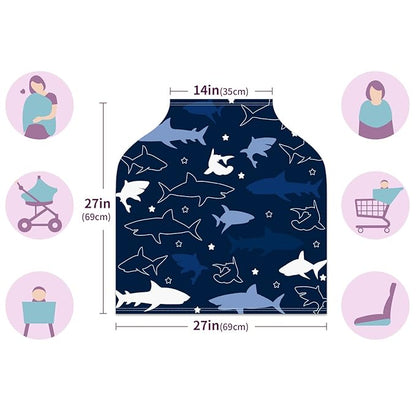 Baby Car Seat Stroller Covers Sharks Nursing Cover Breastfeeding Scarf Soft Breathable Stretchy Infant Car Canopy Coverage Carseat Cover for Boys and Girls Multi Use