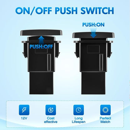 Nilight Reverse Lights Push Button Switch 12V ON Off Switches with Connector Wire Kit 1.28" x 0.87" Replacement for Toyota Sequoia Highlander Tacoma Tundra 4Runner RAVR Yaris