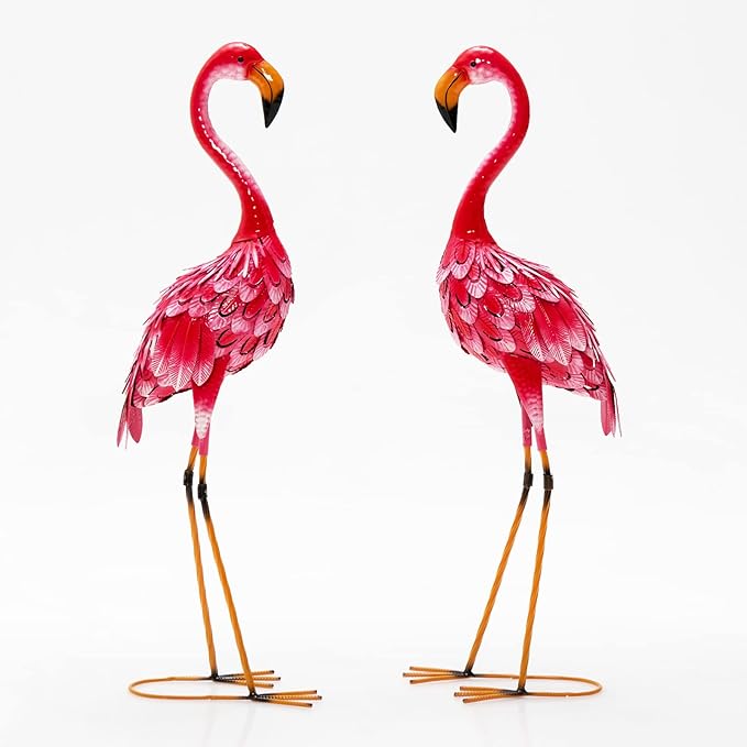 Giantex Flamingo Garden Statues Set of 2, Standing Metal Flamingo Sculptures Bird Ornament Yard Decorations for Lawn Backyard Porch Patio Outdoor Decor, with 4 U-Shaped Stakes (Flamingo)