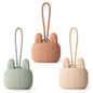 ROCCED Pacifier Holder Case Silicone Bunny Design Pacifiers Pouch with Soft Silicone Strap, Travel Storage for Stroller & Diaper Bag, Pacifier Holder Pouch for Baby, Set of 3 Beige Dusty Green Brown