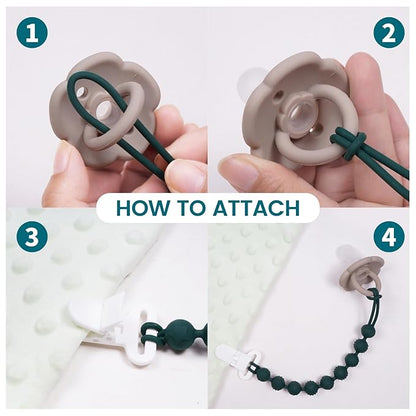 4 Pcs Green Baby Silicone Teething Pacifier Clip,One-piece Design,Round Shape,Textured Surface,BPA Free.