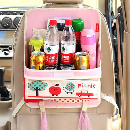 Cute Cartoon Car Backseat Organizer Auto Car Foldable Table Tray Seat Back Storage Bag Organizer for Baby Kid