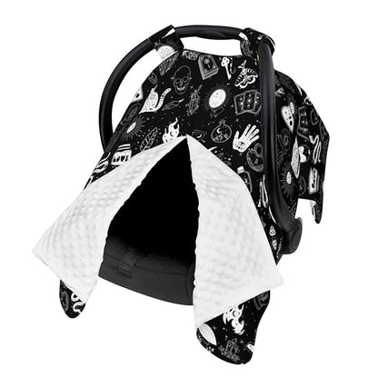 Goth Carseat Covers Baby, Gothic Winter Carseat Cover for Baby, Minky Baby Car Seat Cover for Boy & Girl, Peekaboo Opening Car Seat Canopy for Newborn, Multi Use Mom Nursing Cover, Gothic
