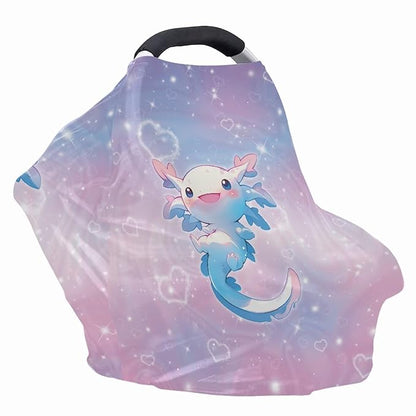 GIFTPUZZ Axolotl Print Soft & Breathable Stretchy Car Seat Cover for Babies - Multi-Use Nursing & Breastfeeding Canopy for Baby Boys - Ideal for Shopping Carts, High Chairs, and Strollers