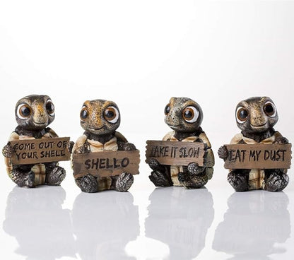 4 Pcs Sea Turtles Statue and Figurines with Funny Signs for Home Decor Gifts