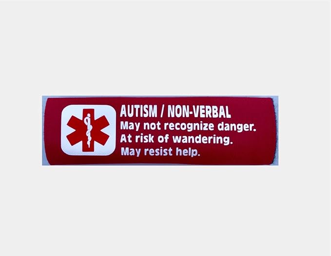 Carseat Harness Autism Non-Verbal 6 inch Medical Alert Emergency Strap Cover (Red)
