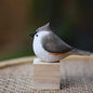 Handmade Wooden Carved Bird Decor - Sculpted Hand-Painted Figurines, Small Home Statue, Shelf Decor, BFF Gifts for Bird Lovers (Tufted Titmouse)