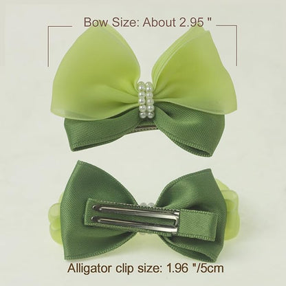 Pearl Green Bow Hair Clips for Little Girl-2 PCS