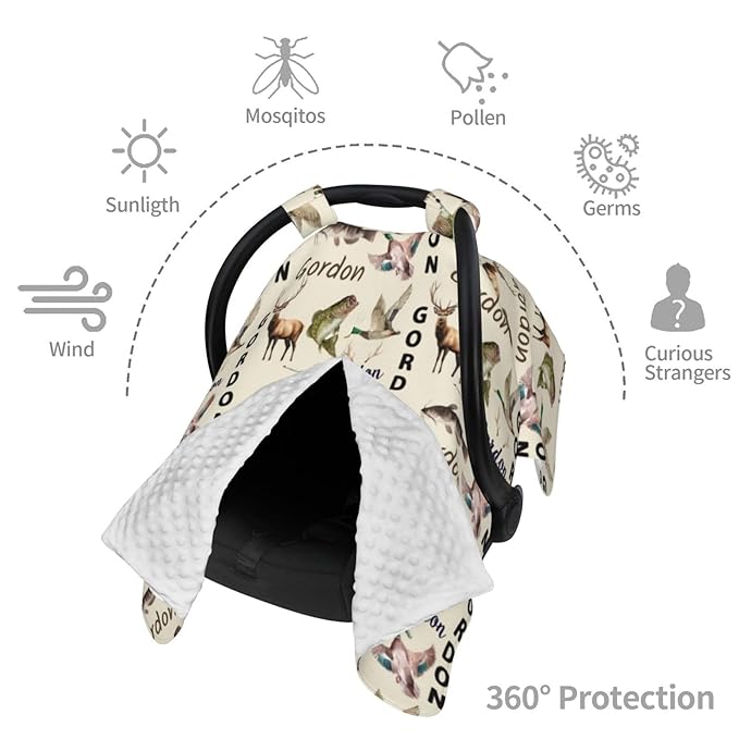 Personalized Baby Car Seat Canopy with Name – Custom Hunting Theme Minky Nursing Cover for Boys & Girls, Soft Stroller Cover for Infants & Newborns, Carseat Canopy for Breastfeeding