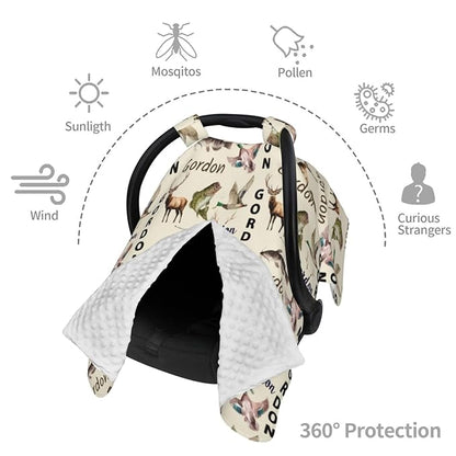 Personalized Baby Car Seat Canopy with Name – Custom Hunting Theme Minky Nursing Cover for Boys & Girls, Soft Stroller Cover for Infants & Newborns, Carseat Canopy for Breastfeeding