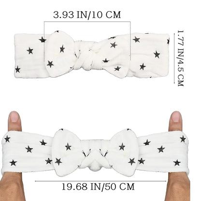 Muslin Cotton Hair Bow Headband, Top Knotted Solid Floral Headwrap for Baby Girls, Newborns, Infants and Toddlers(CJwhiteset)