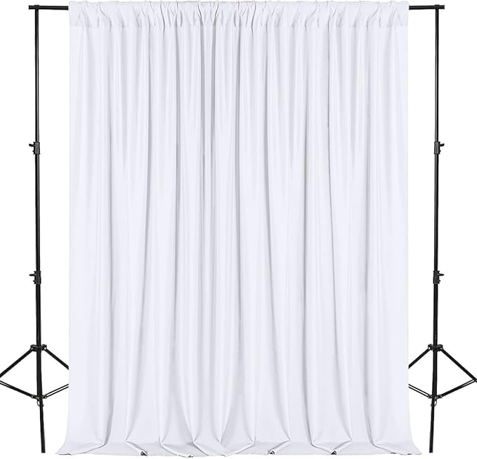 DWCN 10x7 FT White Backdrop Curtains for Parties, Photography Backdrop Drapes with Rod Pockets for Wedding Decorations Stage Birthday Family Gatherings, 2 Panels 5ft x 7ft
