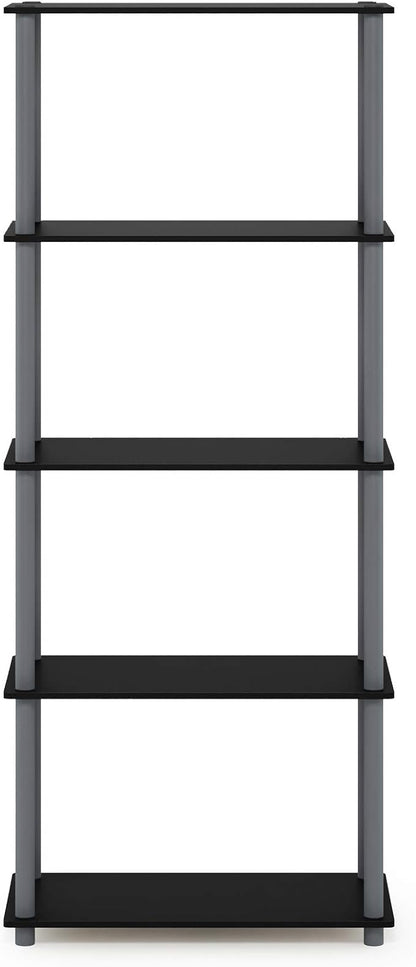 Furinno Turn-N-Tube 5-Tier Multipurpose Shelf / Display Rack / Storage Shelf / Bookshelf, Round Tubes, Black/Grey