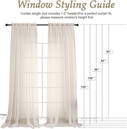OVZME Cream Bedroom Curtains 2 Panel Sets 90 Inch Length, 59 Inch Extra Wide Light Filtering Light Weight Soft Window Treatment Panels for Study Room Living Room Guest Room, 59Wx90L Inches