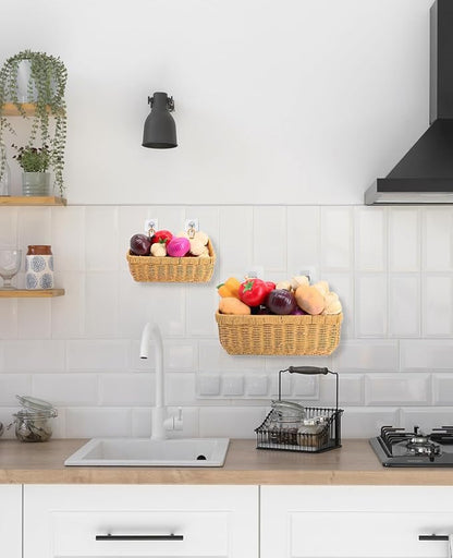 AceList Wall Hanging Basket, Boho Style Hand-Woven Hanging Storage Baskets
