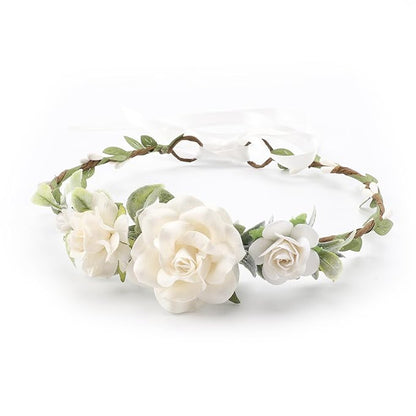 Flower Girl Flower Crown Pink Baby Girls Floral Headpieces Kids Headband Children Hair Wreath Photo Prop (White-Child Size)