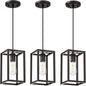 1 Light Hanging Rustic Farmhouse 5.7" Metal Lantern Cage Pendant Ceiling Light Fixture Over Sink Dining Room Bedroom Kitchen Island 3 Pack Oil Rubbed Bronze