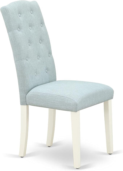East West Furniture LGCE5-LWH-15 5 Piece Kitchen Table Set for 4 Includes a Rectangle Butterfly Leaf Dining Table and 4 Baby Blue Linen Fabric Upholstered Chairs, 42x84 Inch, Linen White