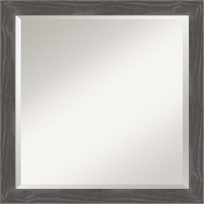 Amanti Art Grey Wall Mirror 23x23 Woodridge Rustic Grey Square Bathroom Mirror for Wall Decor Living Room, Medium Rustic Farmhouse Wood Frame, Hangs Horizonally and Vertically, Bathroom Decor, Beveled