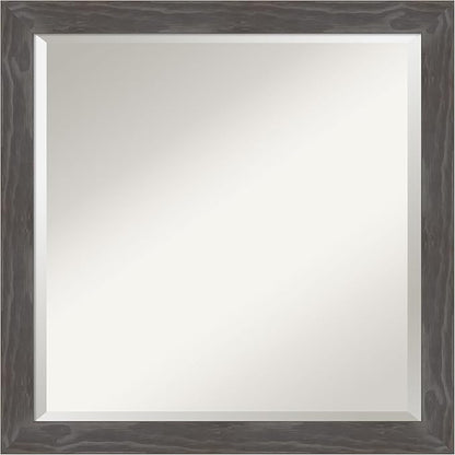 Amanti Art Grey Wall Mirror 23x23 Woodridge Rustic Grey Square Bathroom Mirror for Wall Decor Living Room, Medium Rustic Farmhouse Wood Frame, Hangs Horizonally and Vertically, Bathroom Decor, Beveled