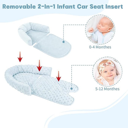 Infant Car Seat Insert, Baby Car Seat Head & Body Support with Straps Pads, Soft Newborn Preemie Carseat Insert Cushion for Girls Boys, Fits Carseat, Stroller, Swing, Bouncer, Light Blue