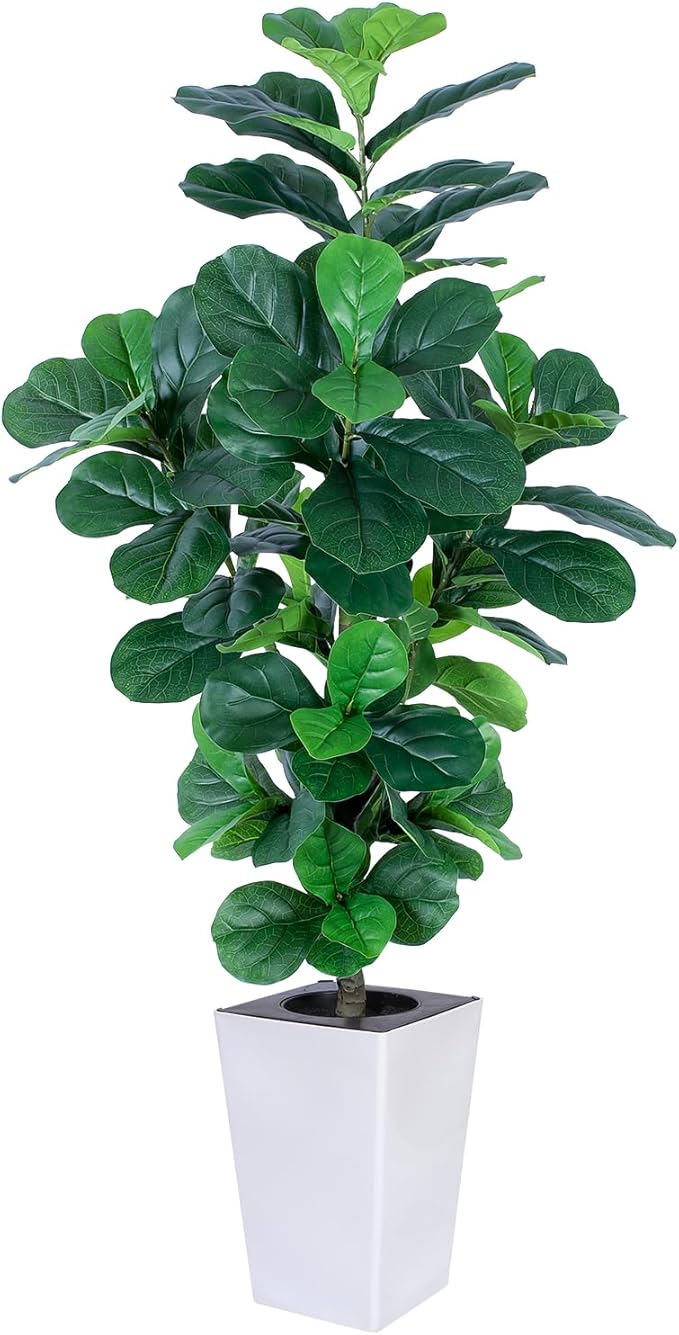 Fiddle Leaf Fig Tree, 5ft Tall Fake Silk Tree in White Planter, Faux Floor Plants with 108 Fiddle Leaves, Artificial Plants for Home Office Decor Indoor