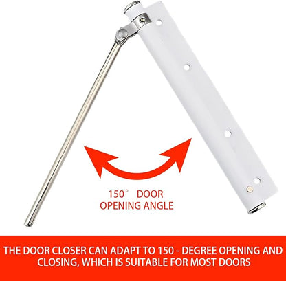 Automatic Door Closer, Adjustable Speed Self-Closing Door Latch for Home & Commercial Use, 150-Degree Opening Angle, Stainless Steel with Screws, Wrench, Force Arm
